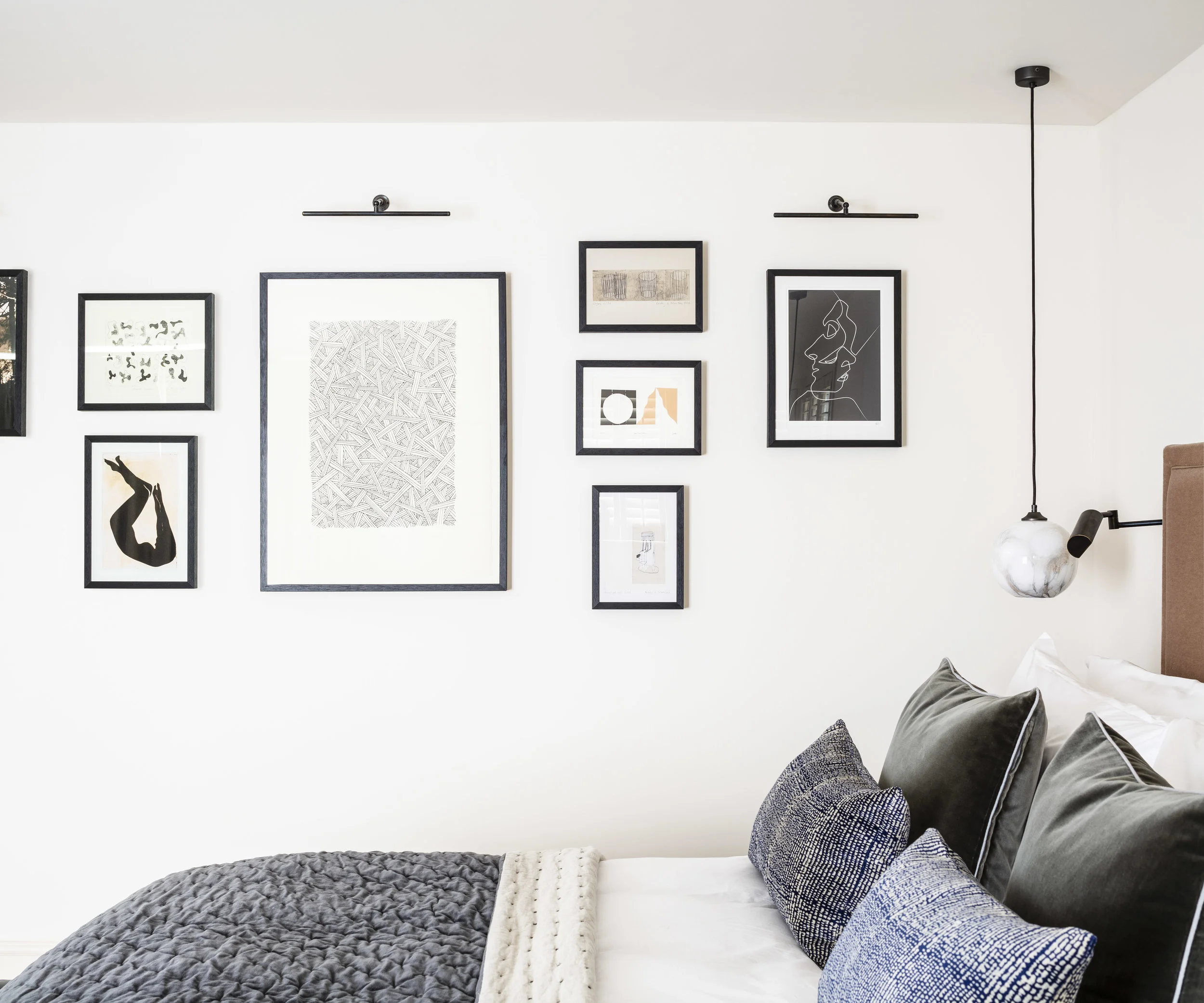 Private Residence | Hampstead Bedroom Cluster Wall - Works on Paper Interior Design: Article Design Studio
