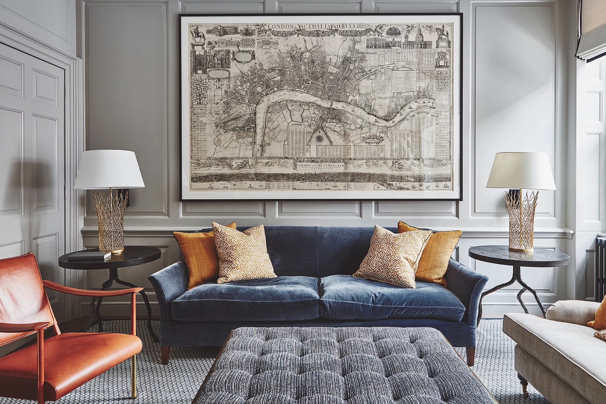 Private Residence | SohoFamily Room - Unique Lithograph Map of LondonInterior Design: Anna Hewitson Design