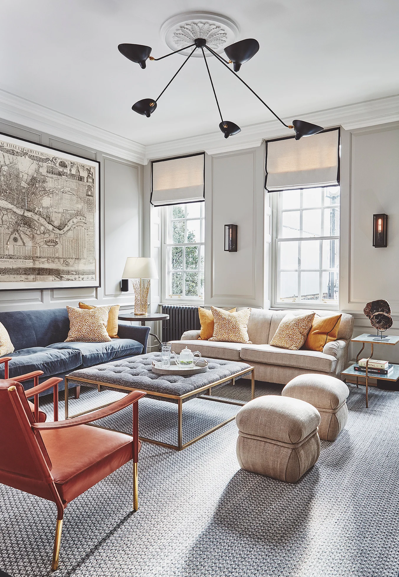Private Residence | Soho Family Room - Unique Lithograph Map of London Interior Design: Anna Hewitson Design