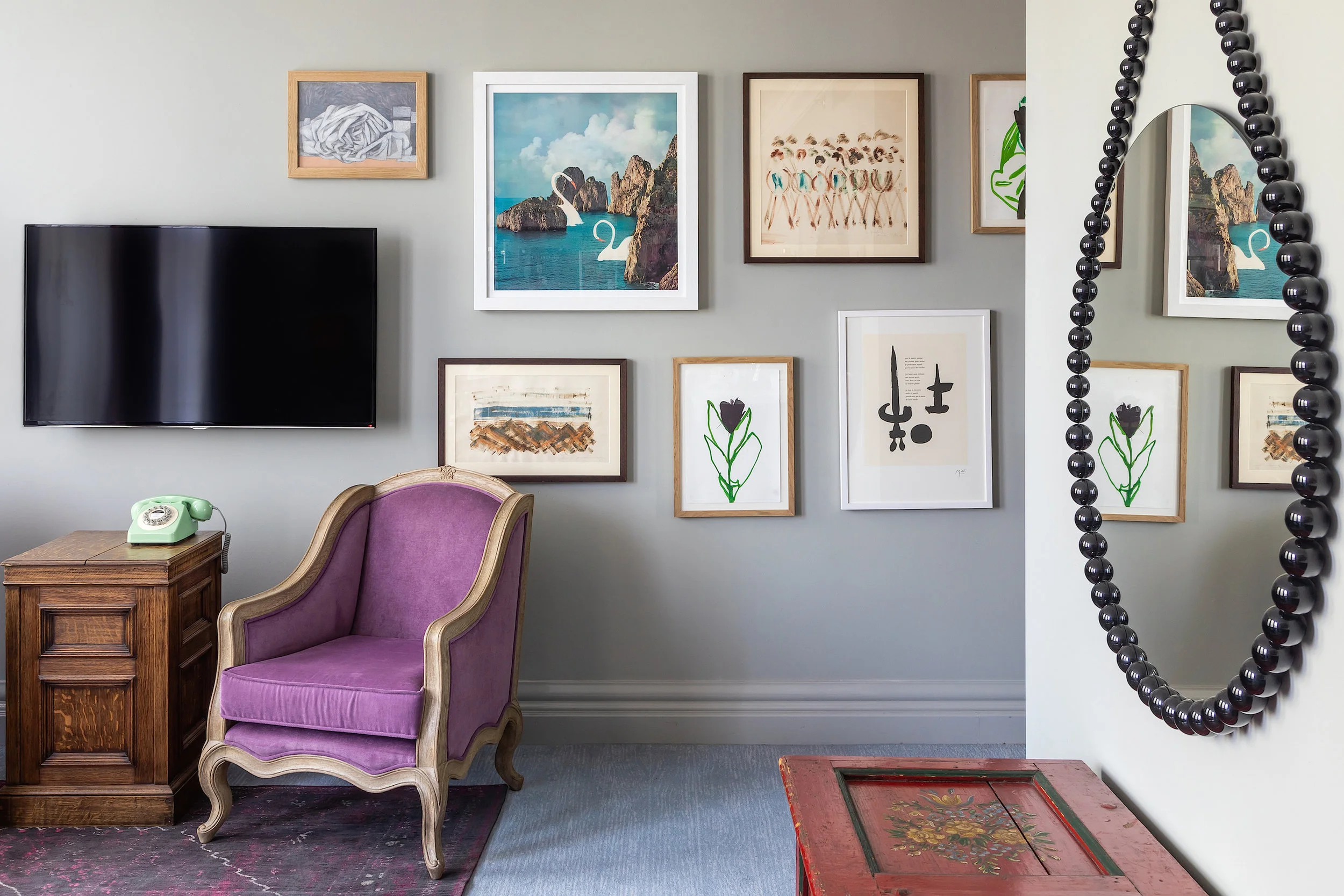 The Pulitzer Hotel | Amsterdam Bedroom Suite Cluster wall - Works on Paper Interior Design: Jacu Strauss