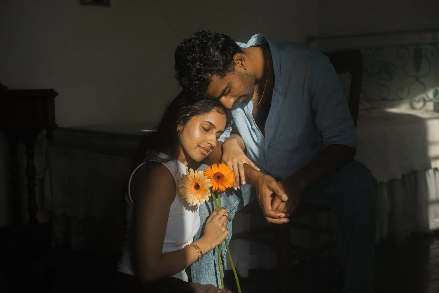 Manoj and Nimisha sharing a quiet moment together at their accommodation in São Miguel, Azores after their surprise proposal