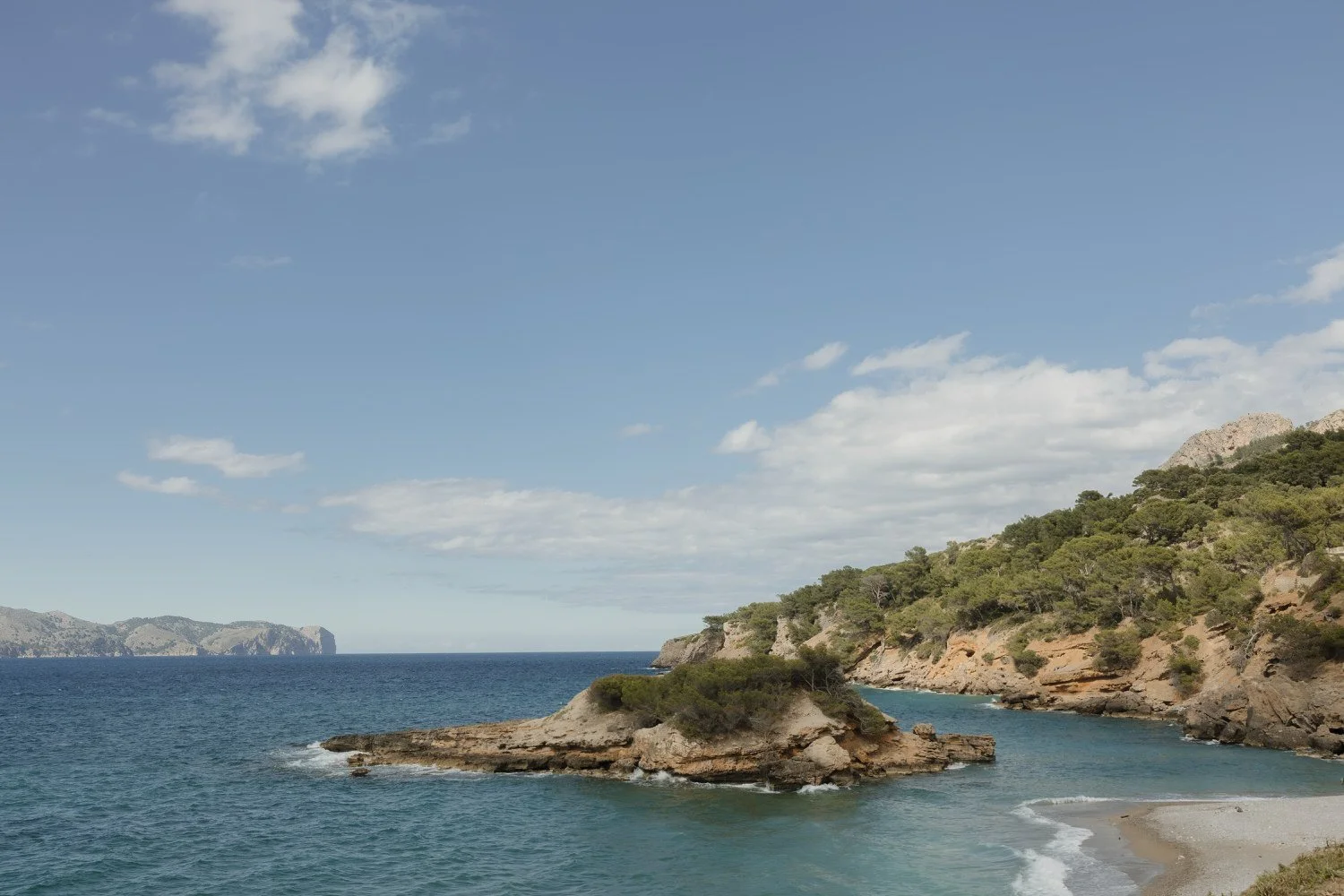 Coastal landscape in Mallorca during a two-day elopement, overlooking the Mediterranean Sea and secluded coves.