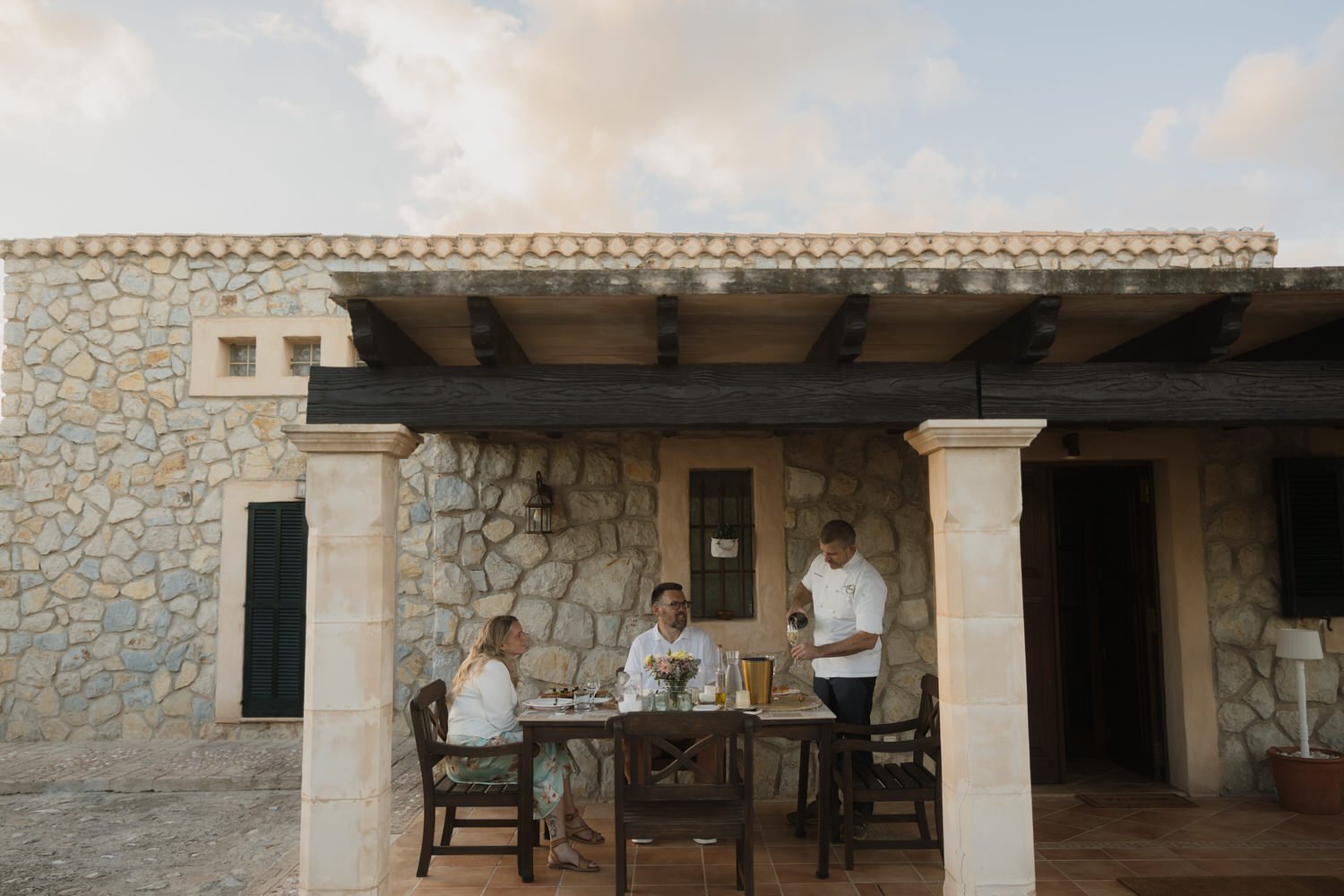 Private elopement dinner in Mallorca with personal chef at rustic stone villa near the Tramuntana mountains