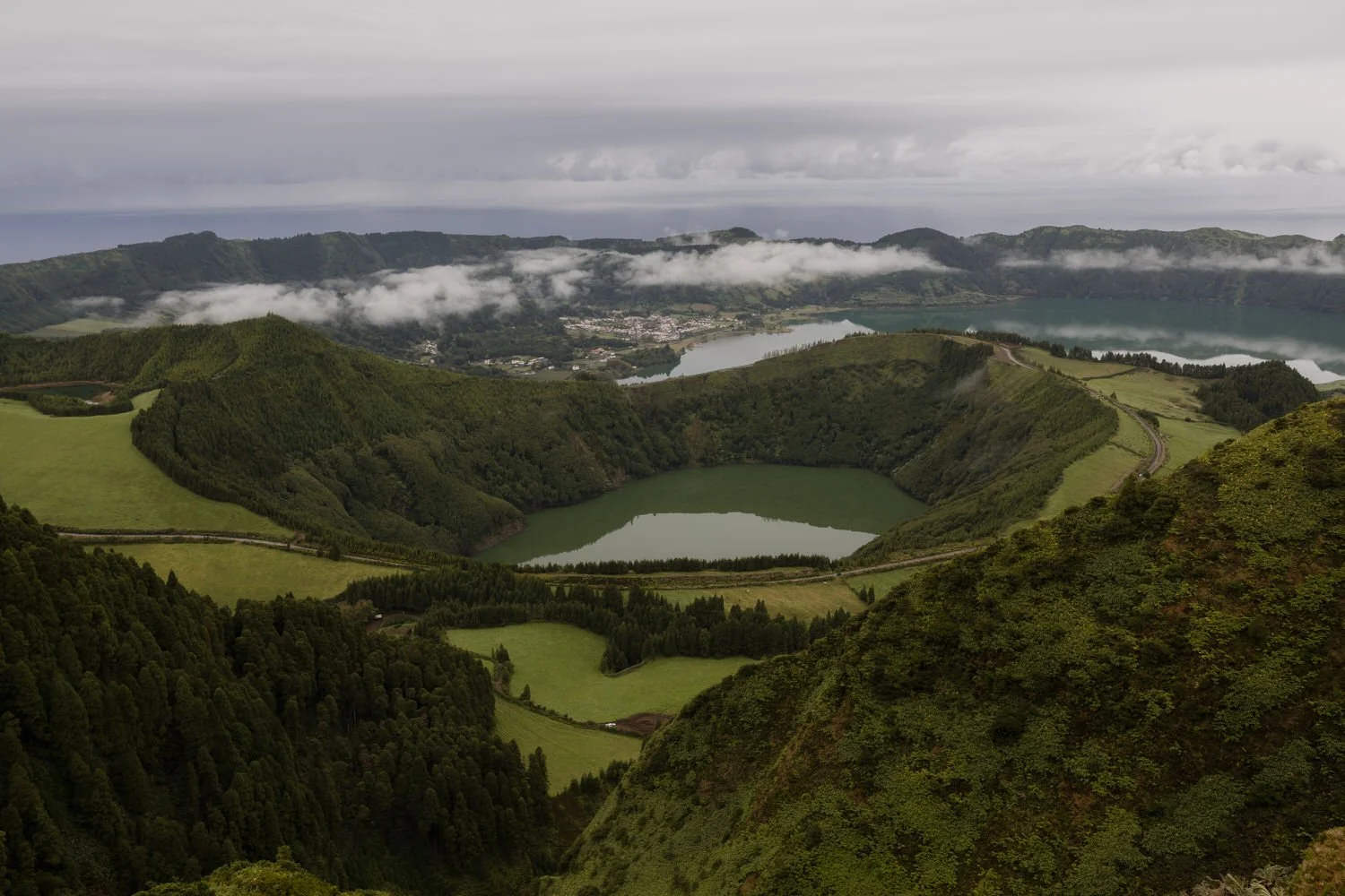 dramatic crater lakes landscape in Sete Cidades São Miguel Azores