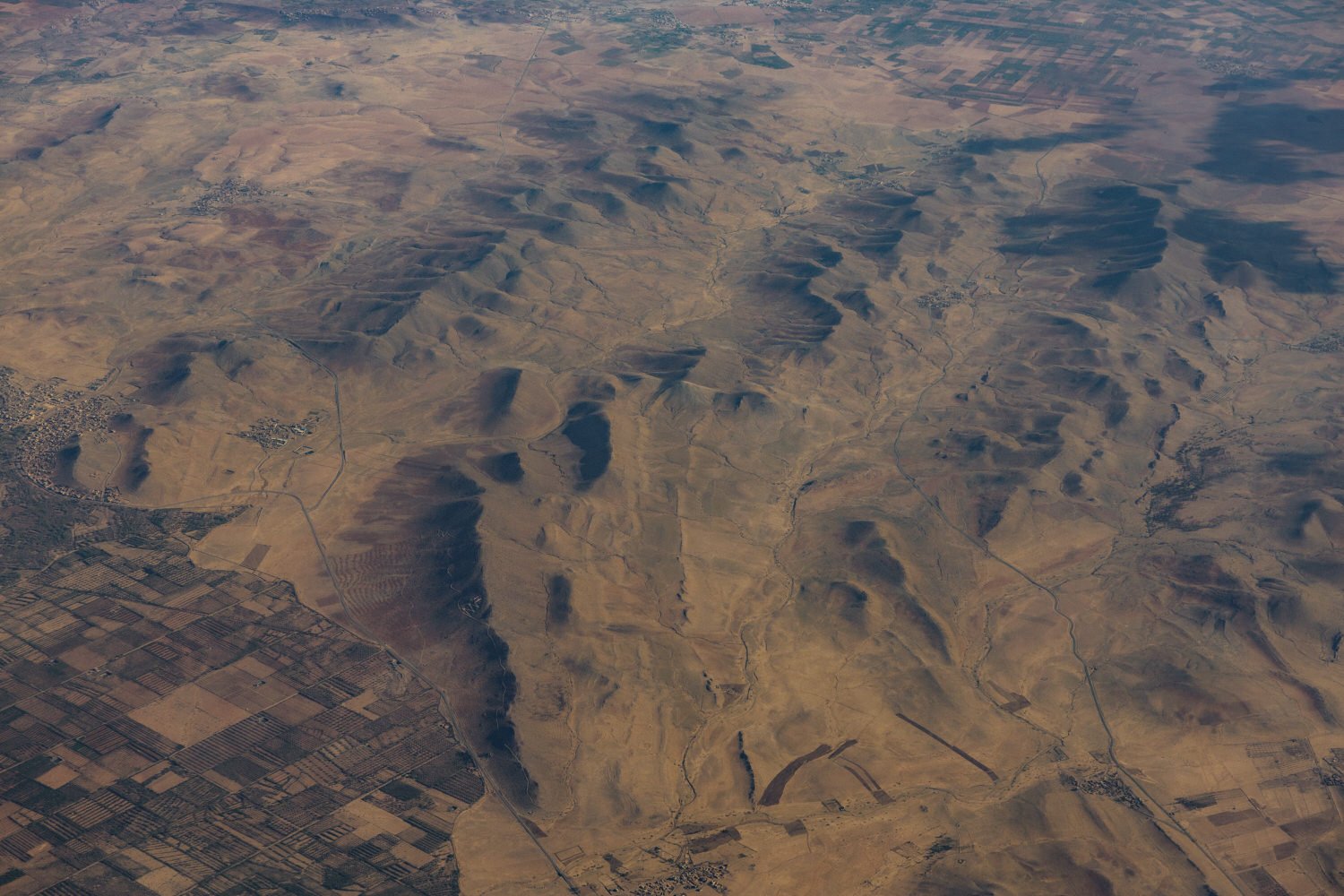 Aerial view of the Moroccan landscape on the way to a Beldi Country Club wedding in Marrakech.