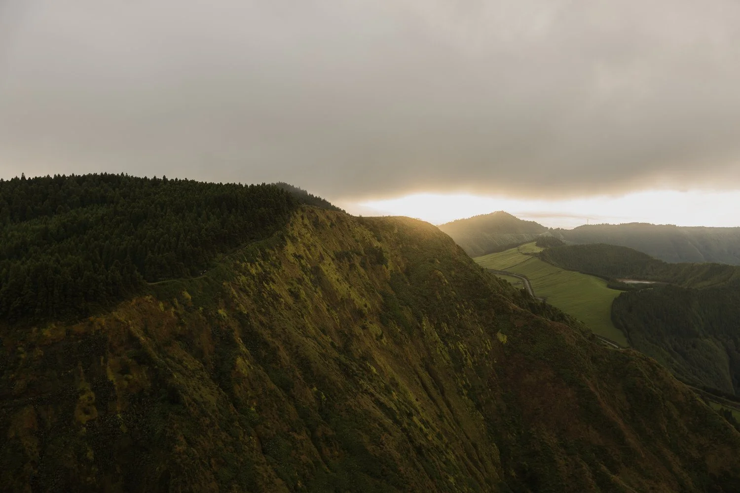 sunset light over the cliffs of Sete Cidades crater in São Miguel Azores
