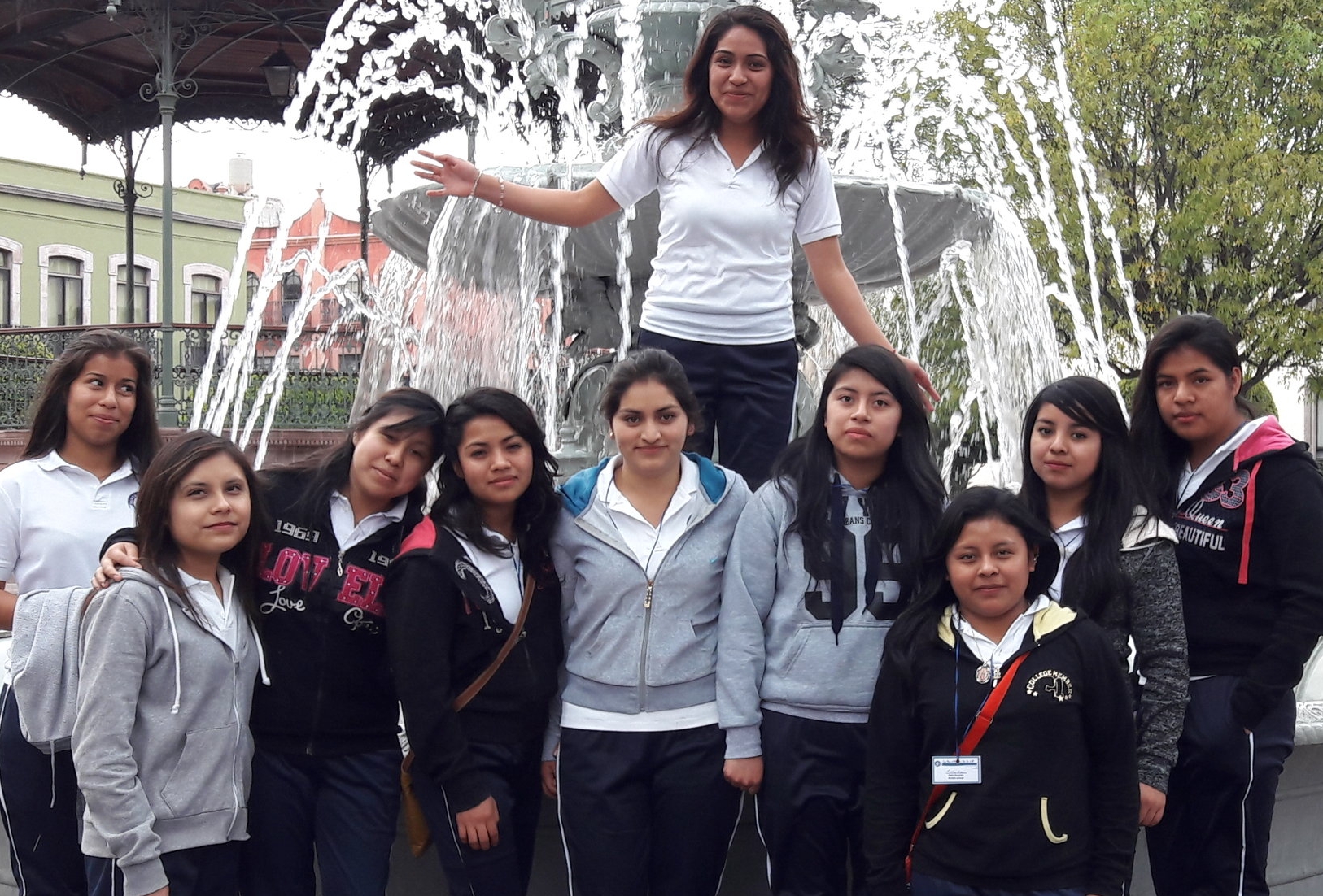 Our young ladies at a fountain in the city center.