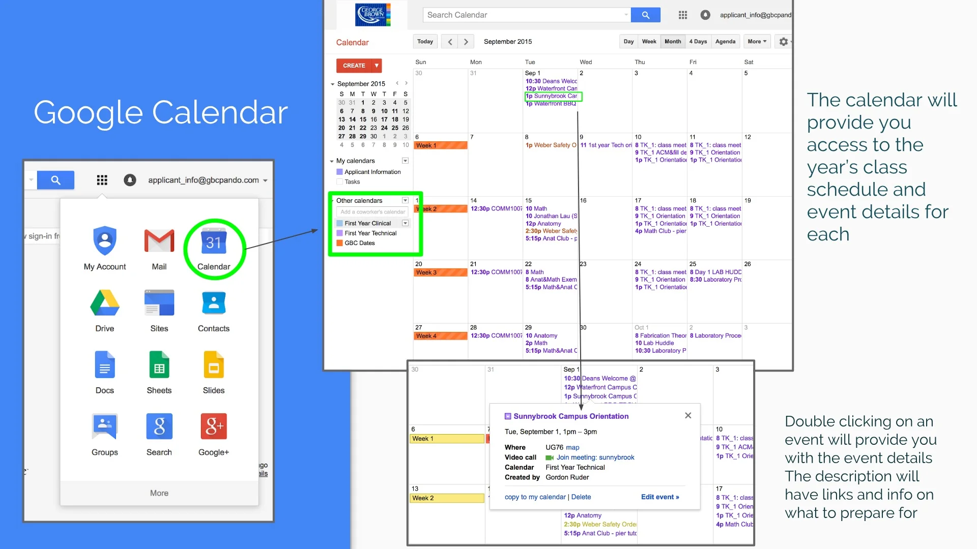 Google Calendar will be your “Go to” calendar for the next two years. All classes, lab days, tests, projects and exams will be shown on the calendar. Please check the calendar regularly to ensure you are kept up to date and are of any changes, upcoming due dates or tests. Personal calendars can be created, ensuring that you can have work schedules, important dates and school information all in one location. Google Drive