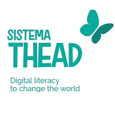 Sistema Thead logo includes Digital literacy to change the world and a butterfly.