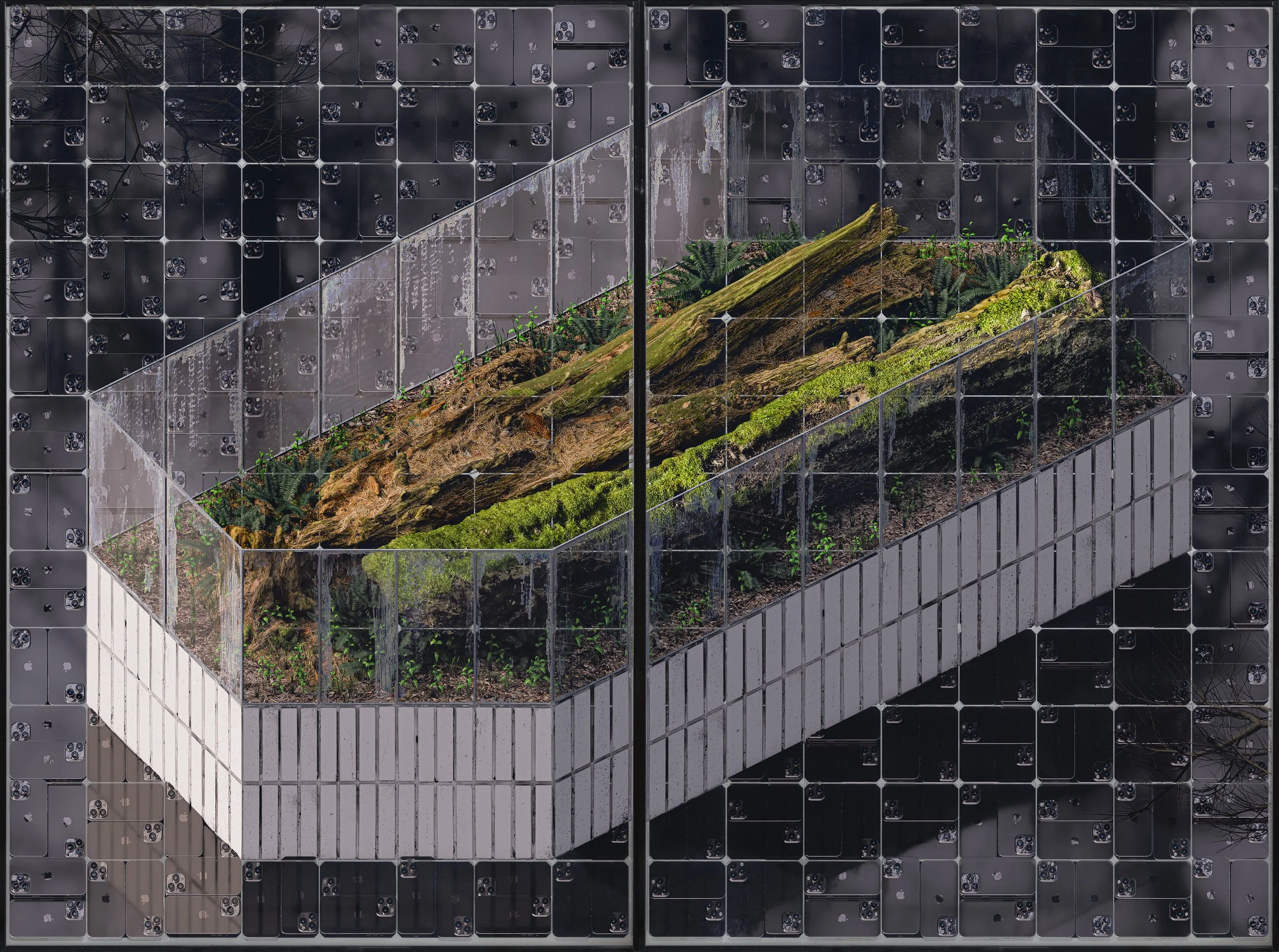  Solar04, 2025 (210cmx154cmx4cm) UV print on reclaimed solar panels 