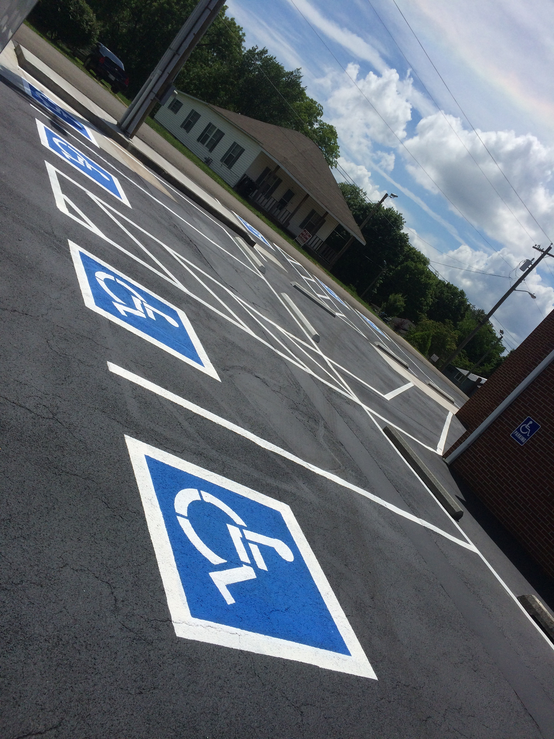 typical handicap spaces with white on blue