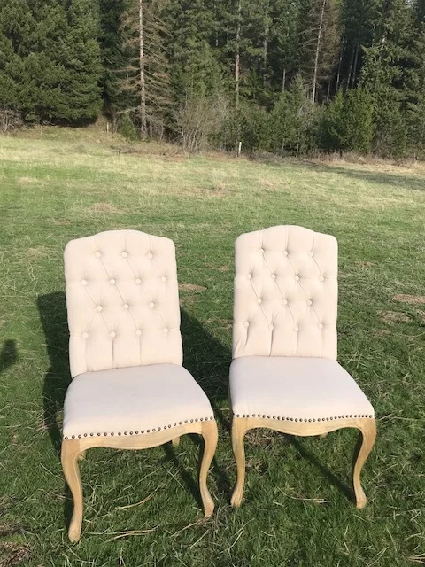 Armless Beige Tufted Back Chairs