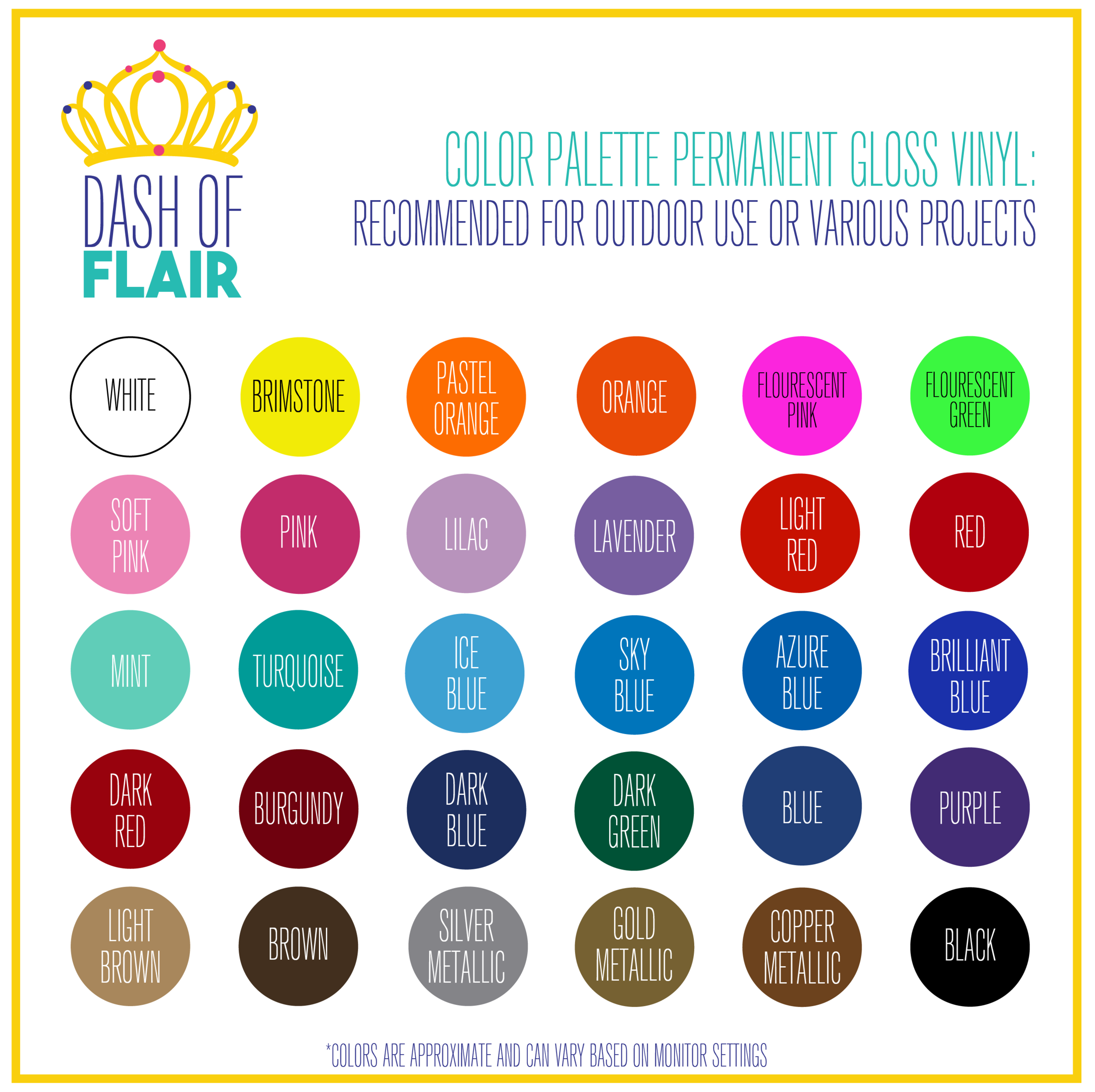 Dash of Flair Vinyl Decal Color Palette