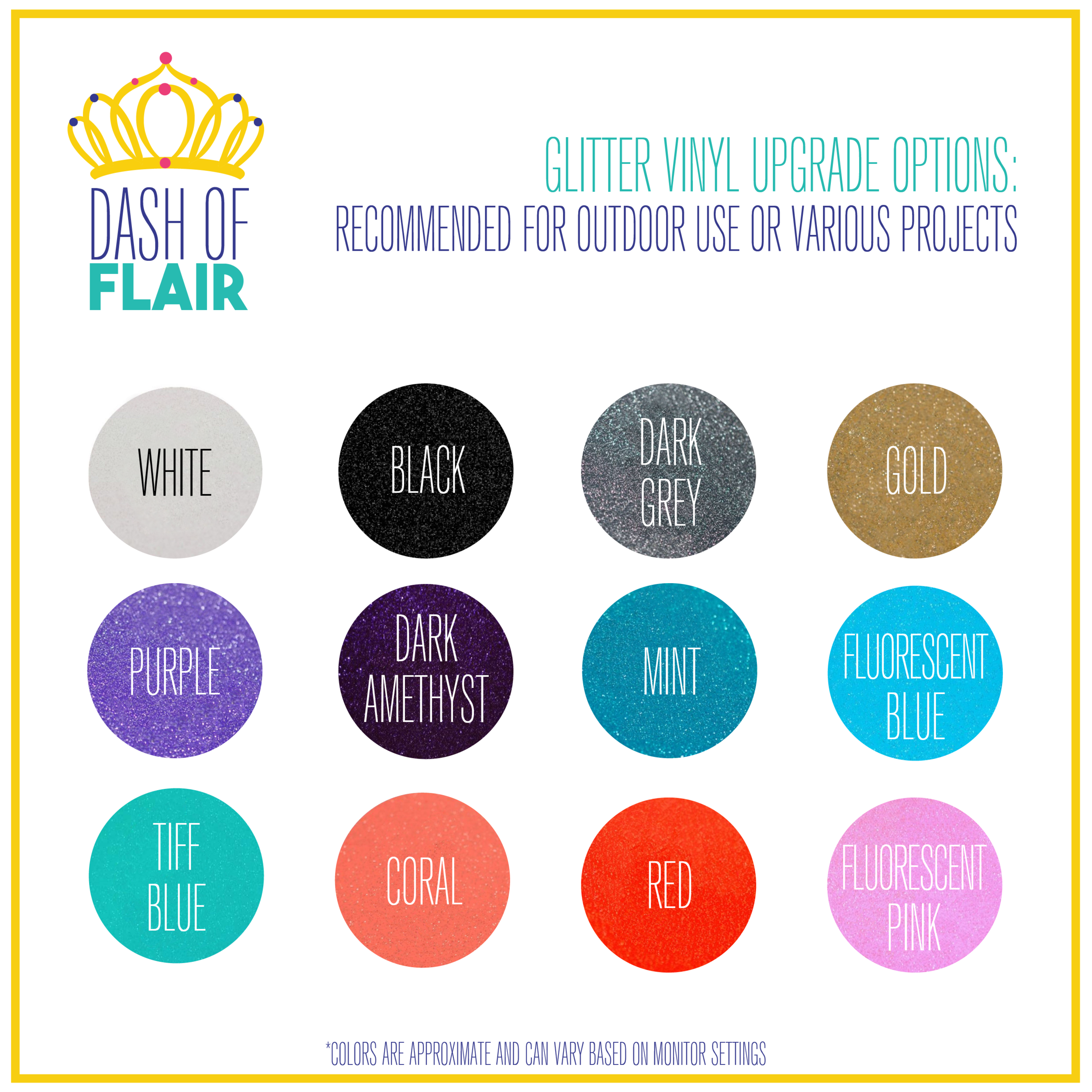 Dash of Flair Vinyl Decal Glitter Color Palette