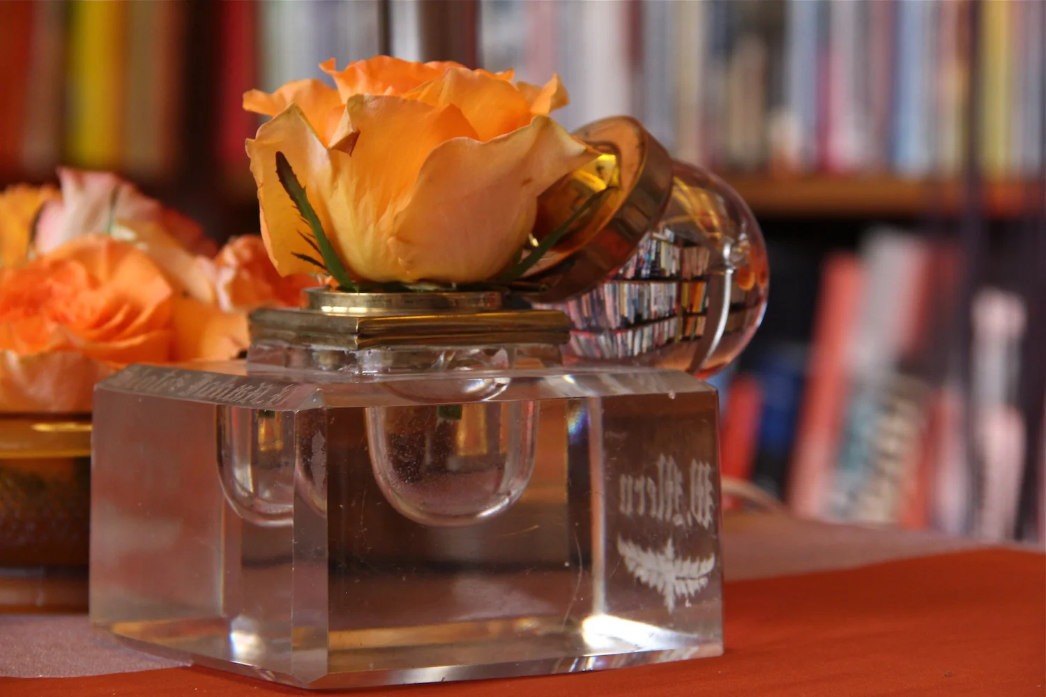  RIBA Patrons Event: RIBA Library: Rose buds in original Deco inkwells reflect the literary surroundings 