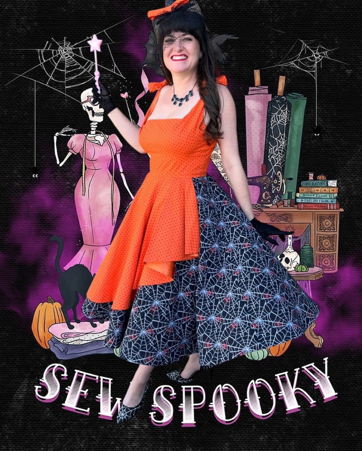 For the final day of @gertie18 #CharmPatterns #MeMadeMay2025 &rdquo;Wearing the Fantasy&rdquo; is has to be the #CamilleSheathDress bodice and #HomecomingSkirt dress I made to recreate the illustration from the Charm Halloween merch from October 2024