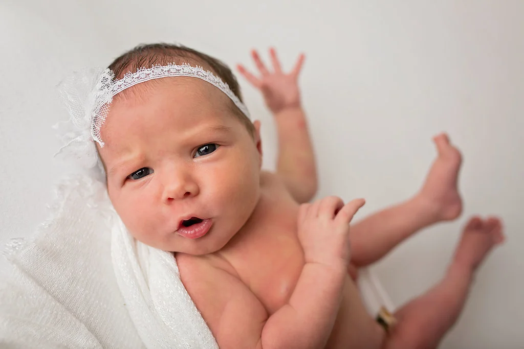 Wide awake newborn - white on white setup