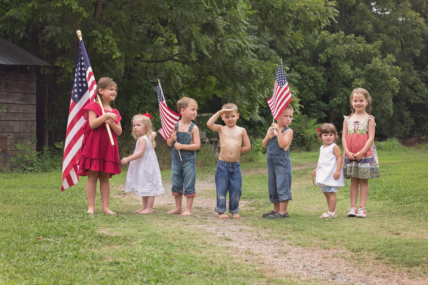 Patriotic Stylized Children's July 4 Shoot with Flags Salute