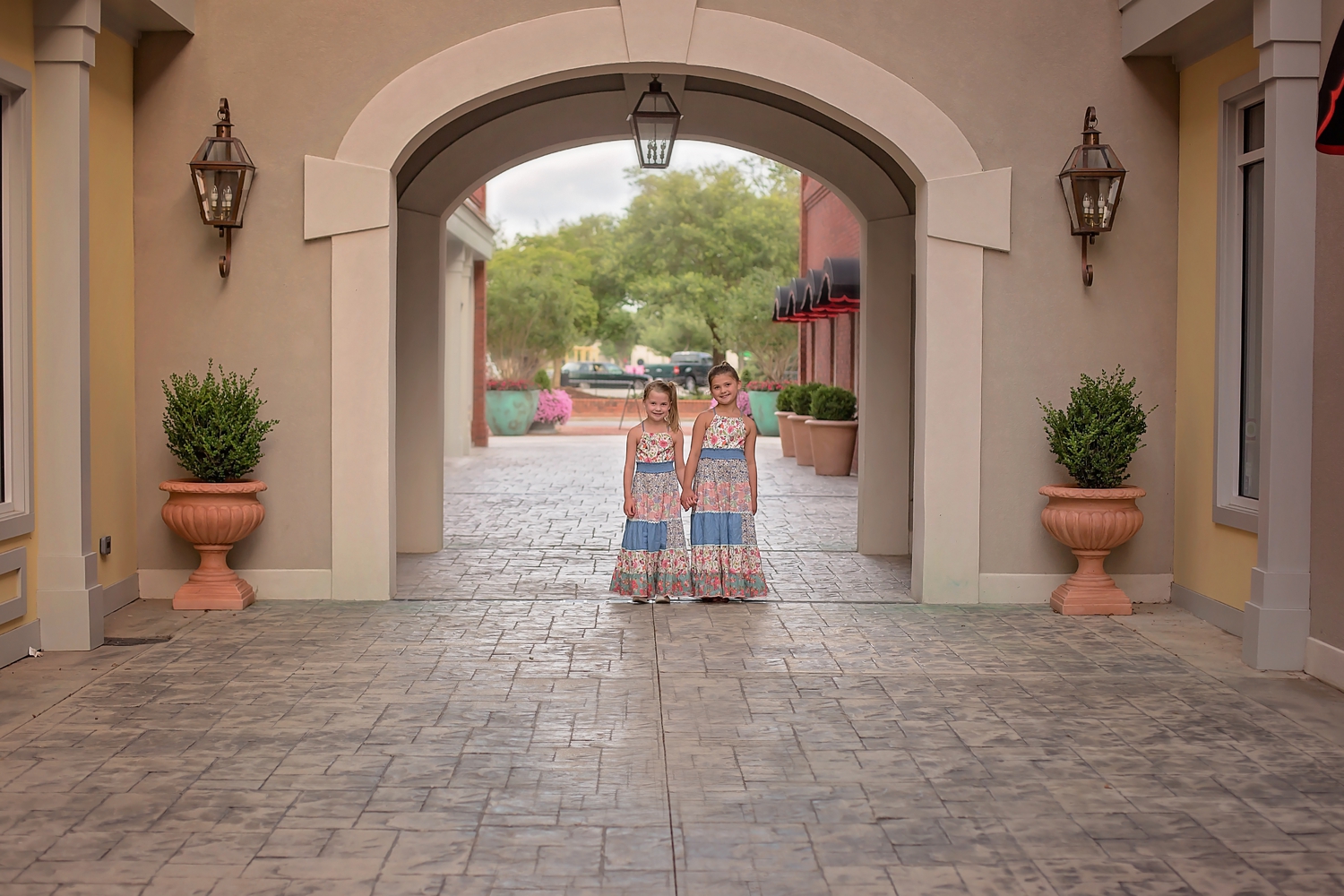 Sisters in long dresses
