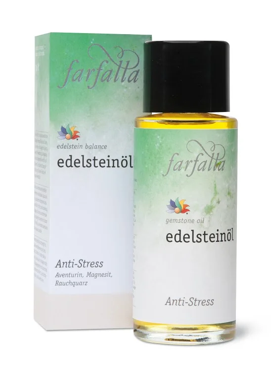 Gemstone Oil: Anti-Stress Experience inner calm! This oil promotes the tranquillity and strength needed to tackle everyday stresses, while boosting stamina. To enhance the effects, each bottle contains a small gemstone. Gemstones used: aventurine, magnesite, smoky quartz Essential oils used: sweet orange, lavender, ylang ylang