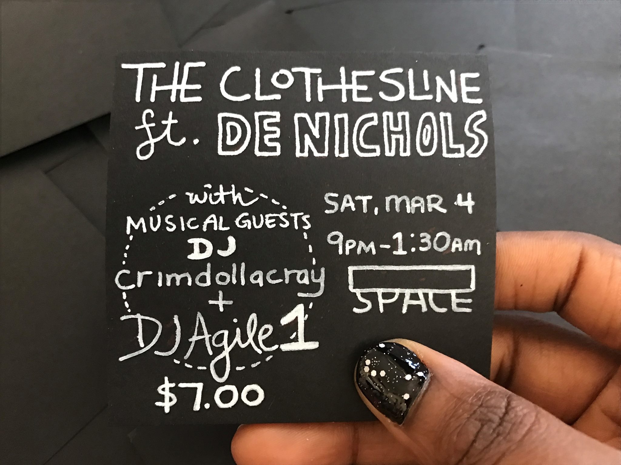 The clothesline is a monthly, Blank Space-based installation where artists intersect to transform a space for one night only. $7.00