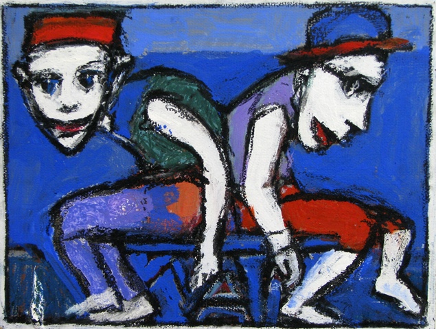Two Boys Sitting Opposite SOLD
