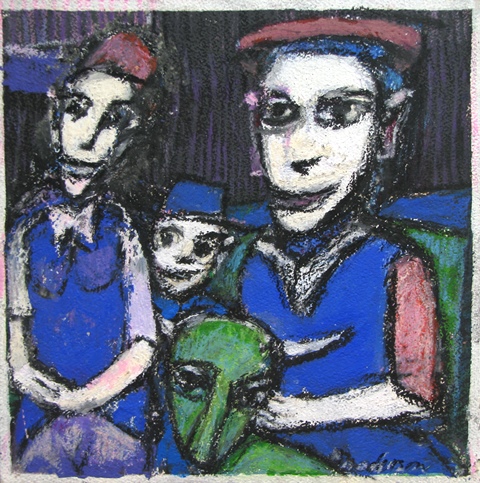 Three Figures and Creature, Color SOLD