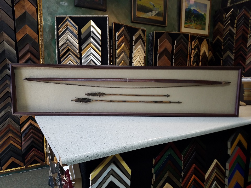 1800's Bow and Arrow Shadow Box, Museum Quality Preservation