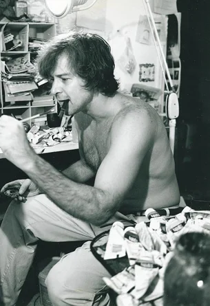 1980's, Willi painting with left hand at at the easel. 