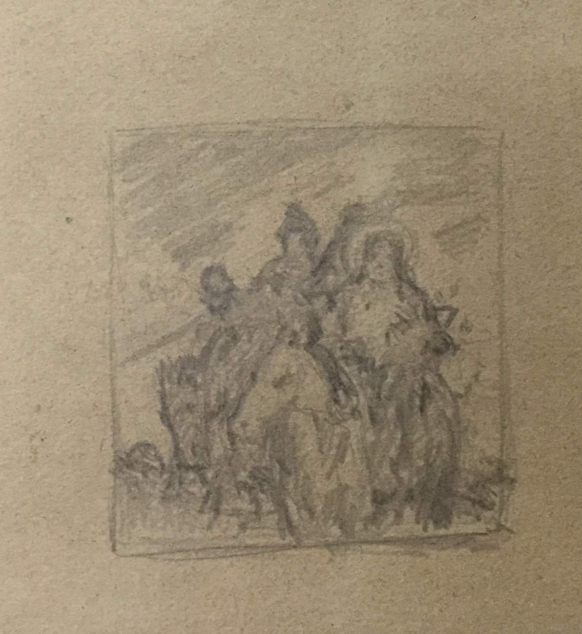 Sketch on back of "Rider on Wild Horse" SOLD