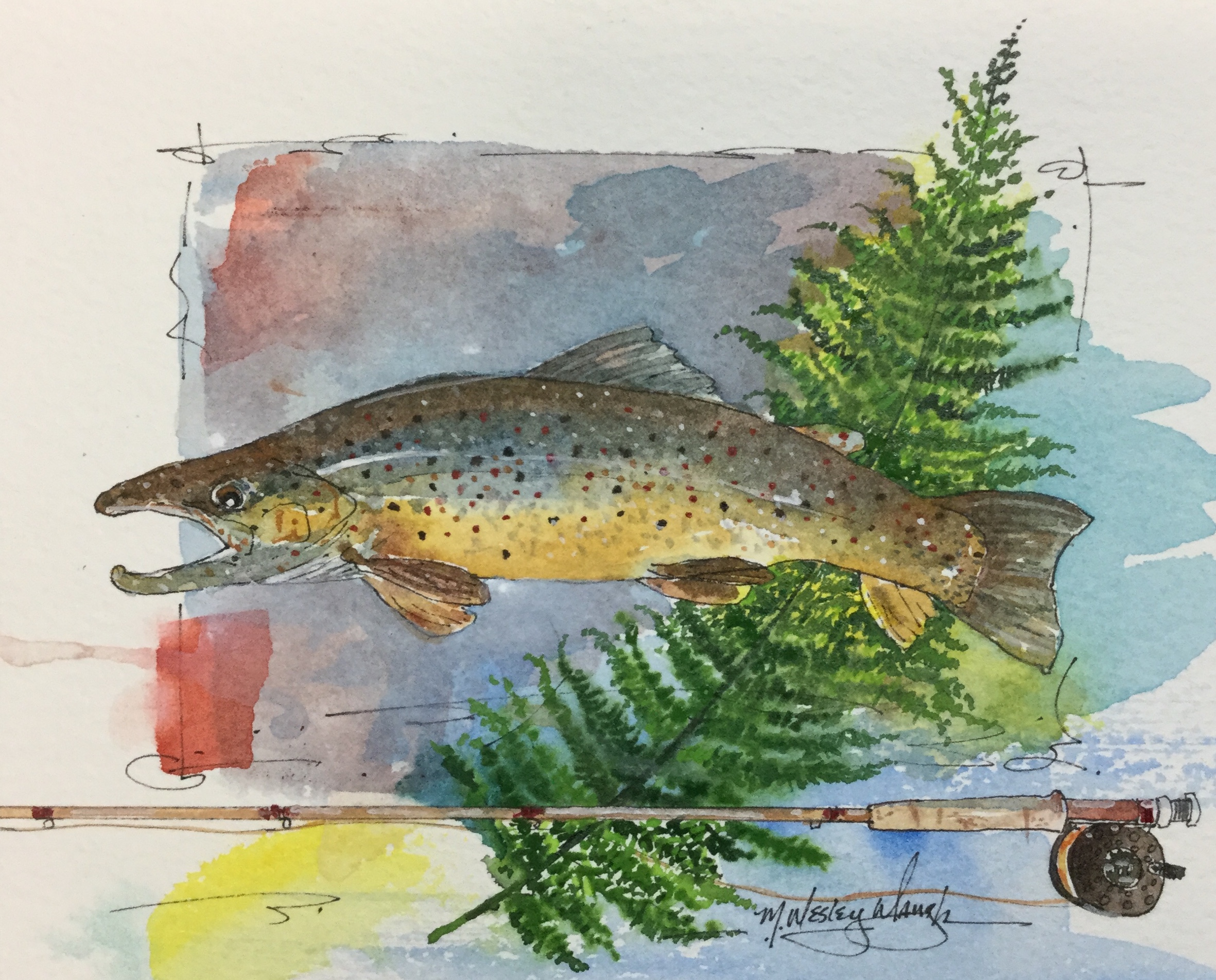 Native Brown Trout &amp; Fern SOLD