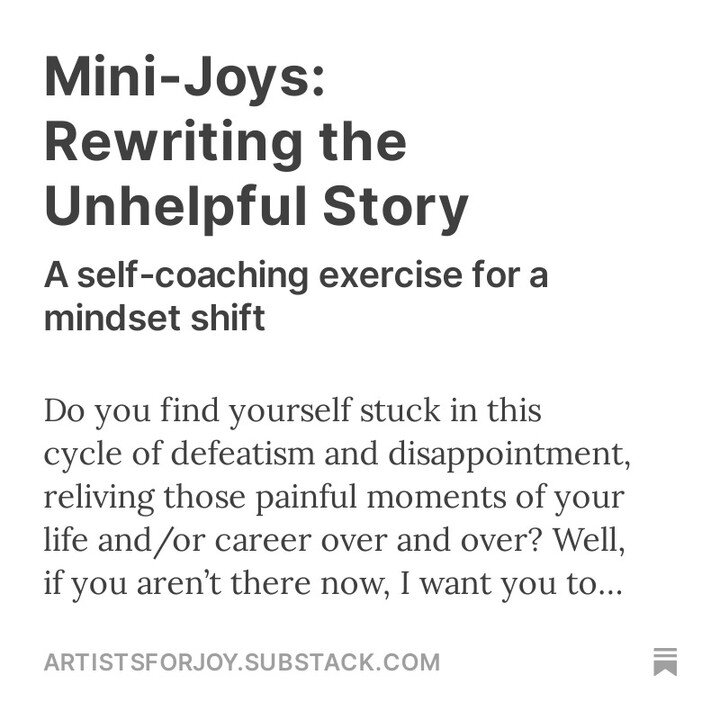 This week's Substack is a coaching exercise for you to change the ending of the unhelpful story! It helped me feel lighter and move through a very painful creative disappointment. Give it a try, and let me know what you think. 

If you aren't in a ti