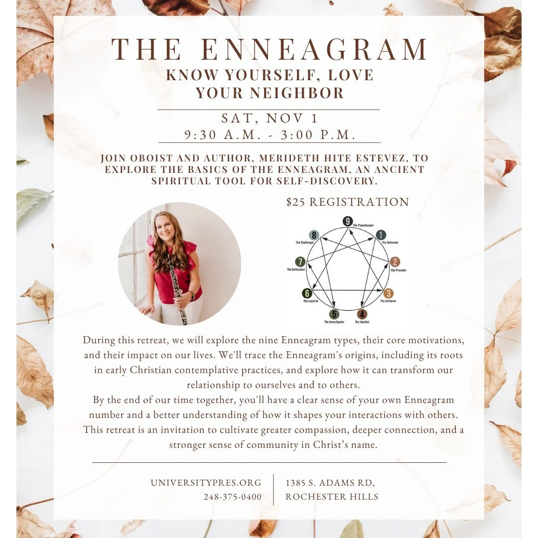 So excited to lead an Enneagram retreat LIVE and IN-PERSON at University Presbyterian Church in Rochester Hills, MI next Saturday, November 1st.  @upresbyterian 

&quot;The Enneagram: Know Yourself, Love Your Neighbor&quot;

Join us as we explore the