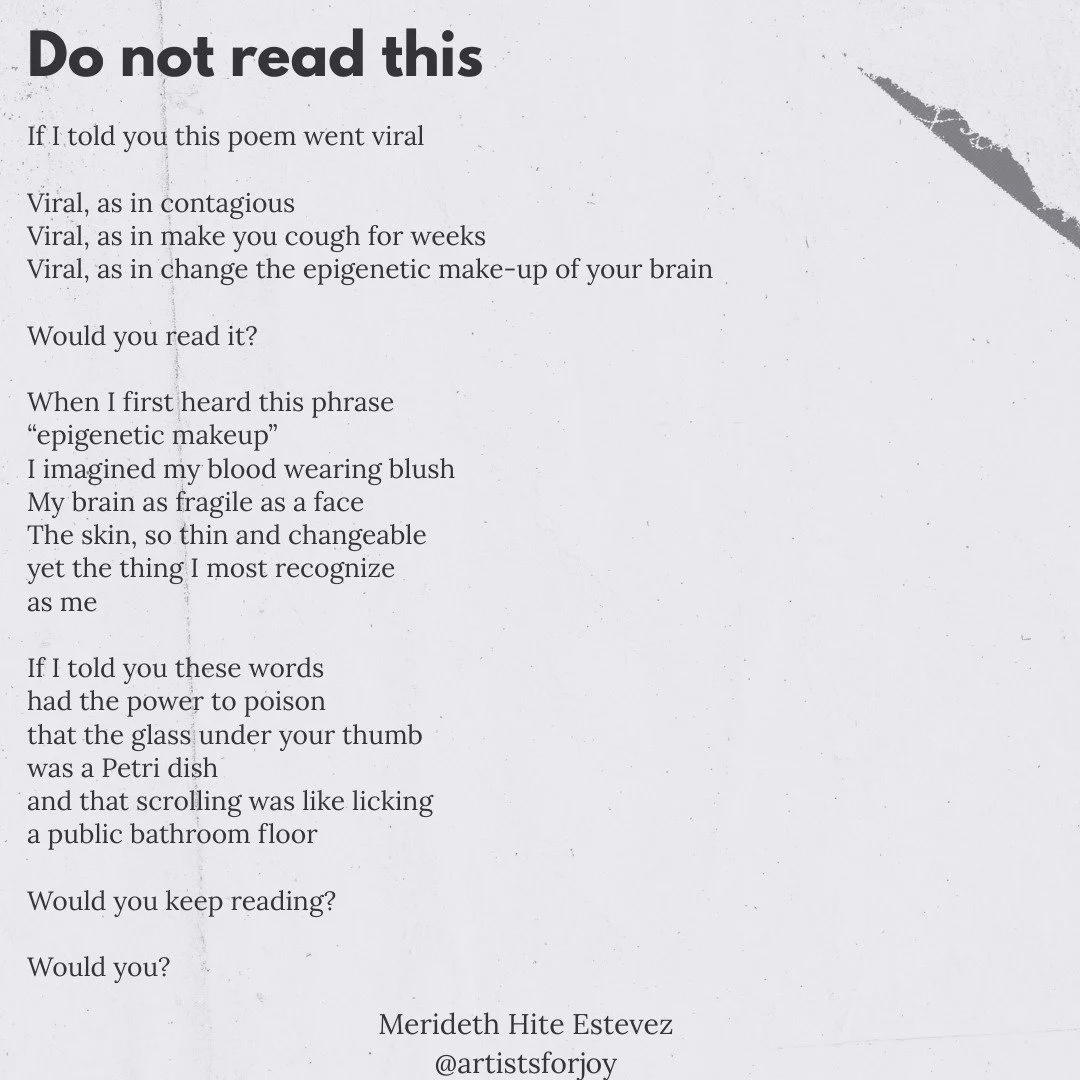 #NaPoWriMo2026 (National Poetry Writing Month) is where we write a poem every day during the month of April. 

Here is today's! I won't share every day 🫠, but just now, I was scrolling and saw something else truly depressing. 

What if we started th