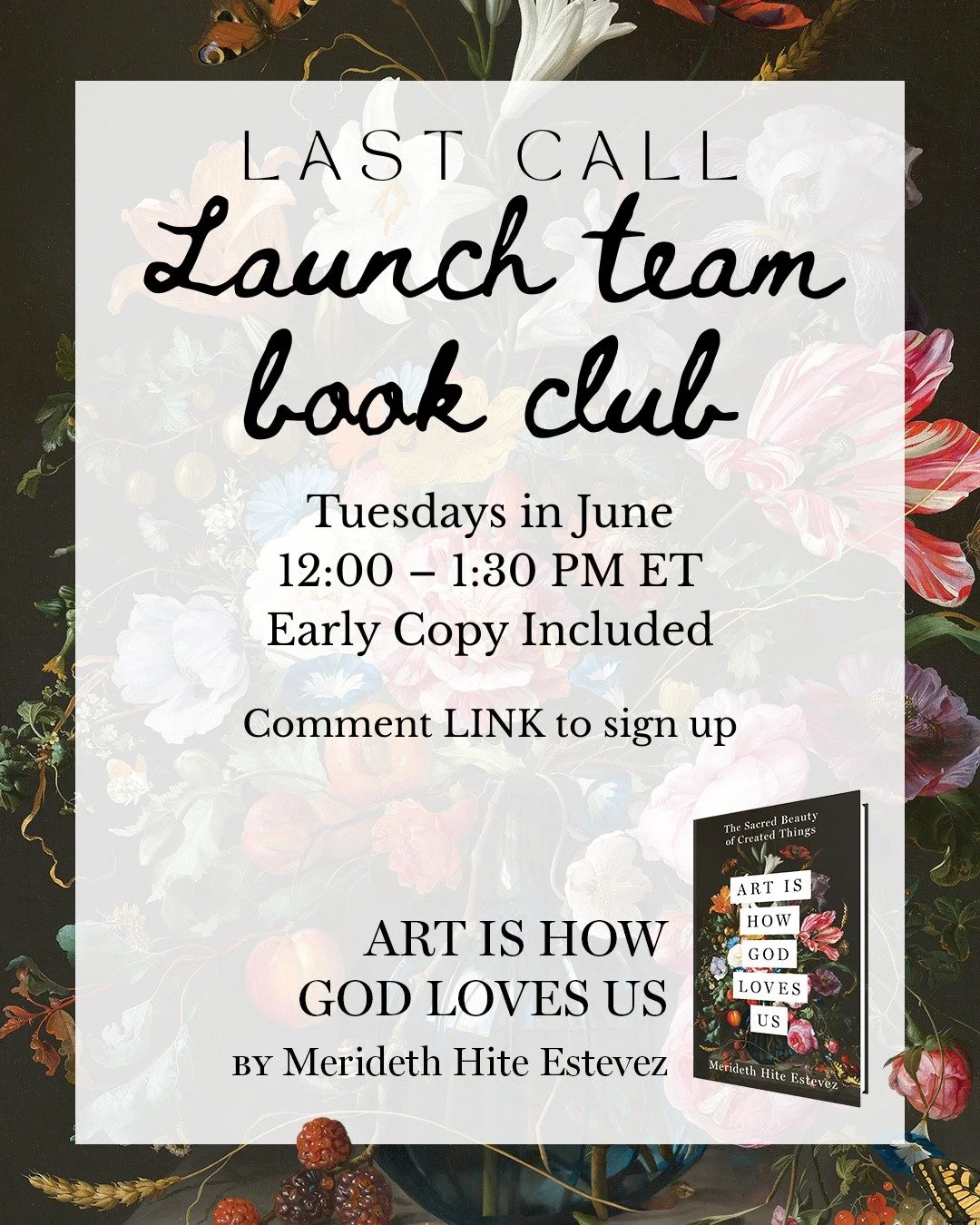 Last call!!! 🚨

This weekend is your final chance to join the Art Is How God Loves Us Launch Team/ Book Club: The Sacred Studio.

This is a special, behind-the-scenes space where we&rsquo;ll dive deep into the heart of the creative process and the d