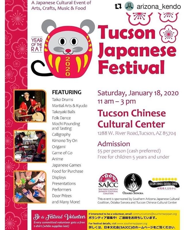 This Saturday, 18th January, we will be putting on a demonstration with our friends from @arizona_kendo at the Tucson Japanese Festival. Come over and say hello!
#Repost @arizona_kendo (@get_repost)
・・・
We are performing kendo with @tucsonkendo at Tu