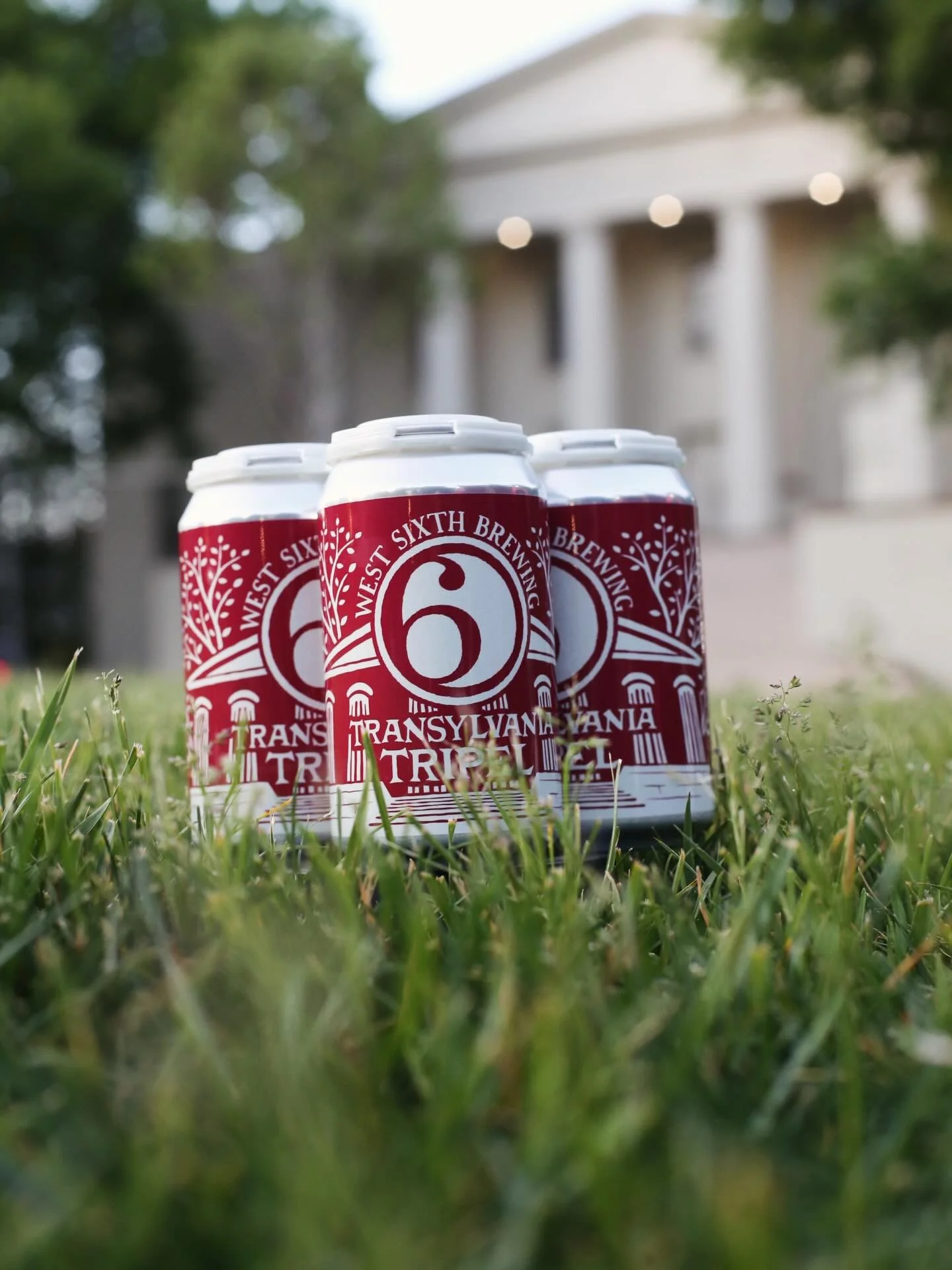TRUE TO THY CRIMSON CAN 🏛️ a very small batch of Transylvania Tripel, our golden and delectable Belgian style tripel is on tap and in the cooler starting today at all West Sixth locations! #gopios 🦇