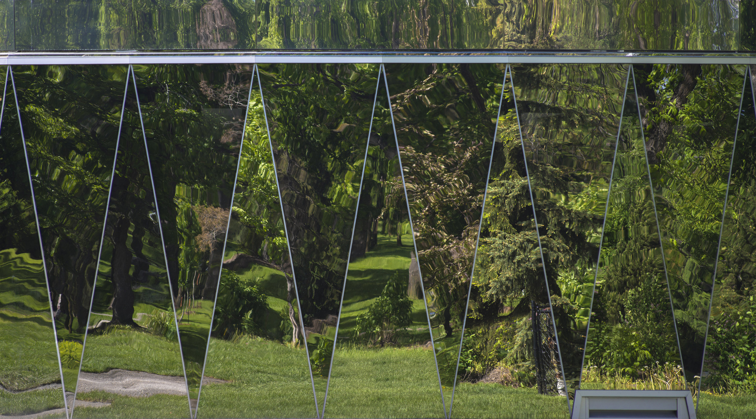 Borden Park Pavilion - mirrored glass facade elevation detail