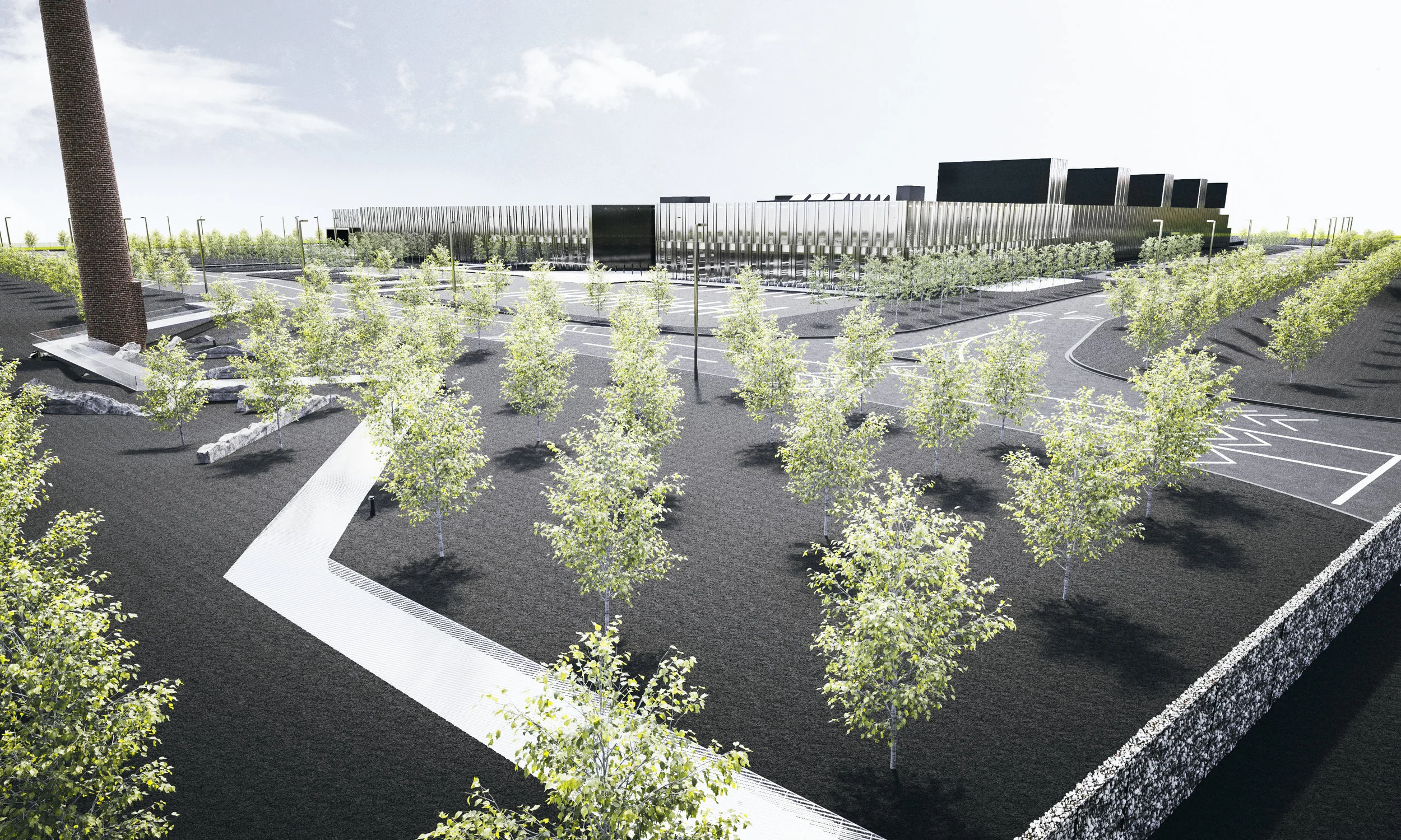 NETG - Aerial of Trees in Black Mulch Landscape