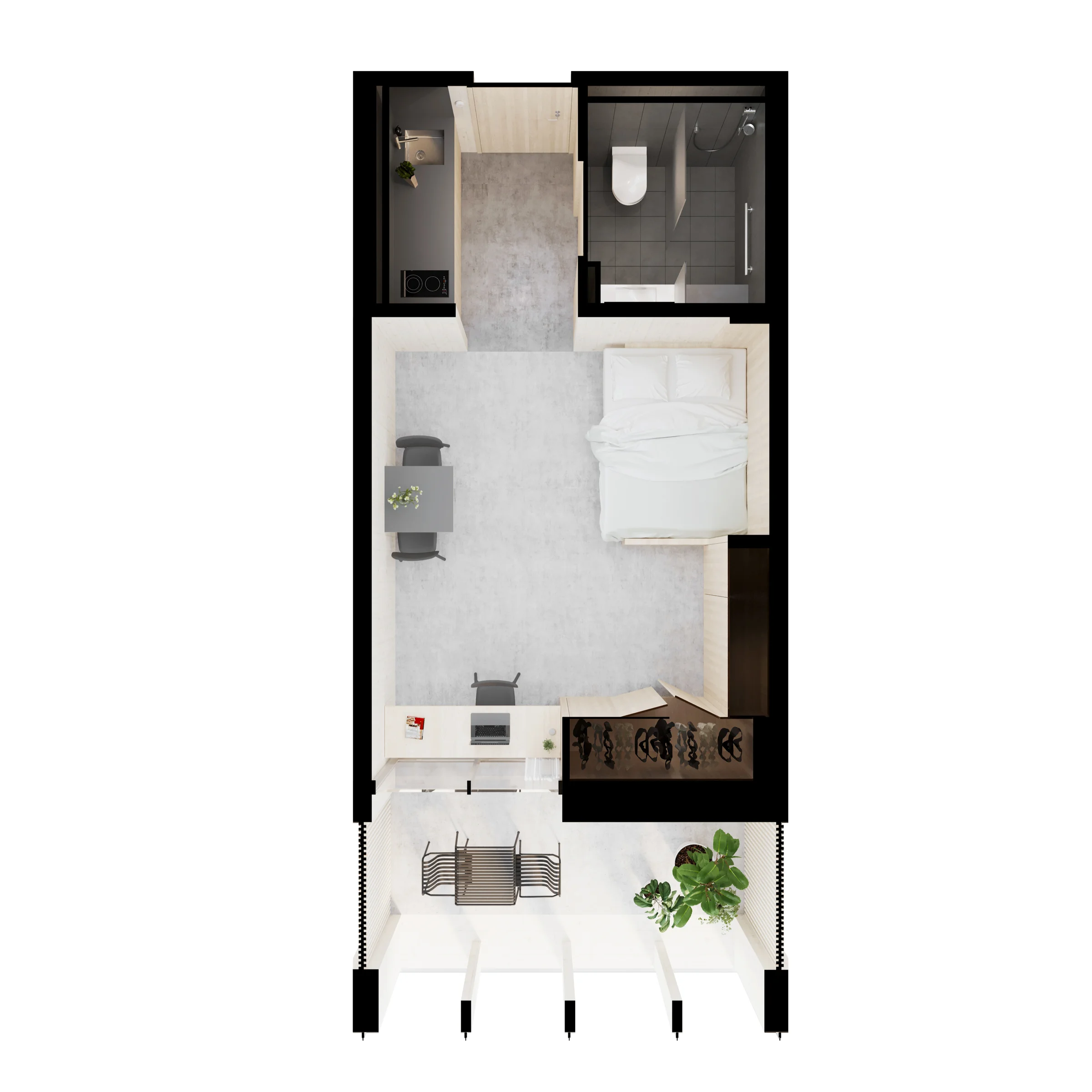 gh3 - SWL - Units - Studio - 3D Plan