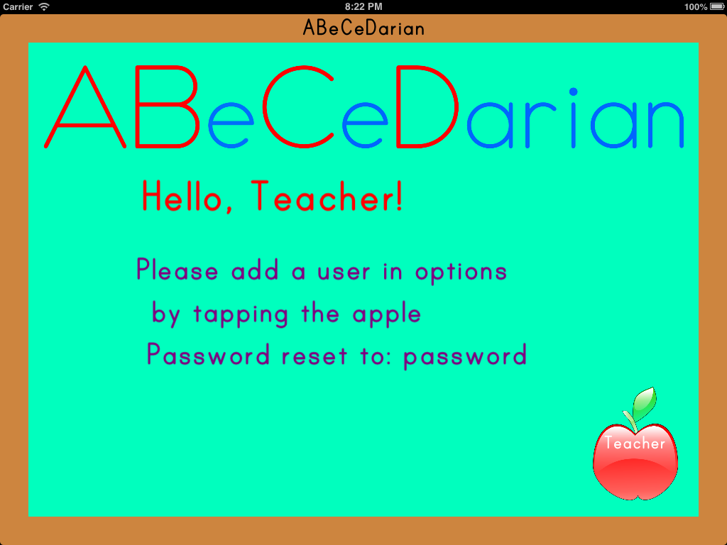 Homescreen for the teacher