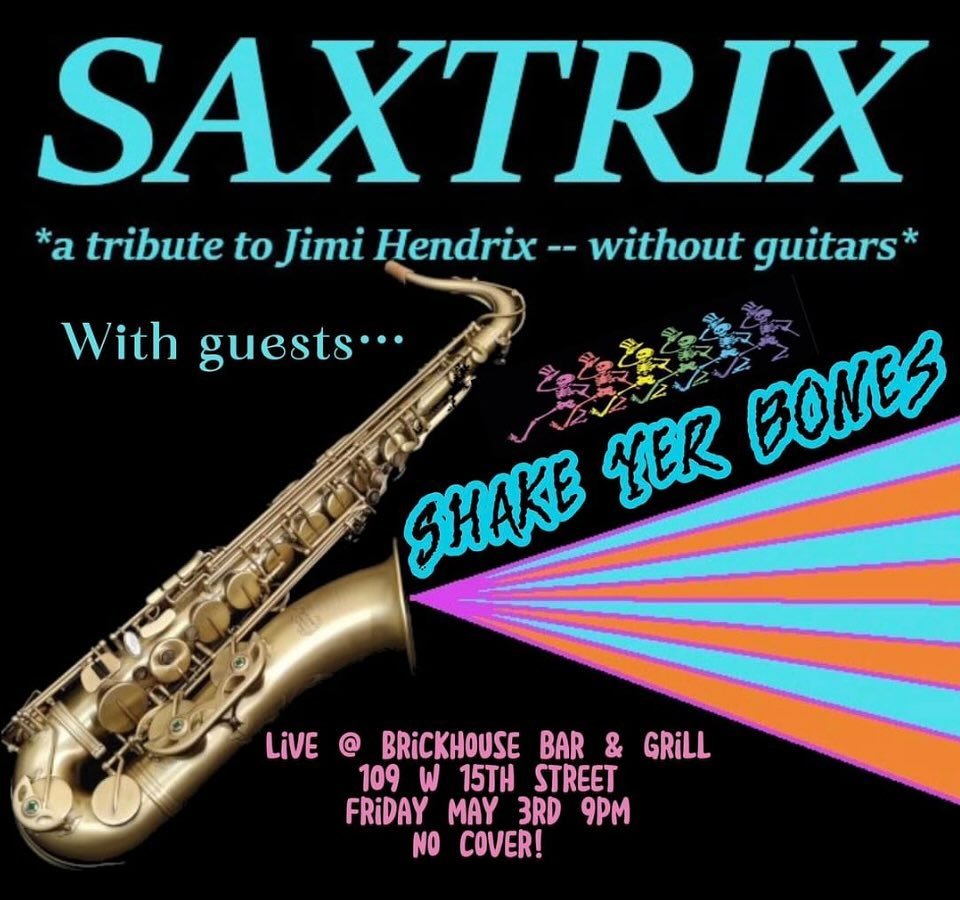 @saxtrix.pdx and Shake yer Bones on stage Friday night. Yes, a guitar less tribute to Jimmy Hendrix!! These guys are brilliant 💜💜💜
