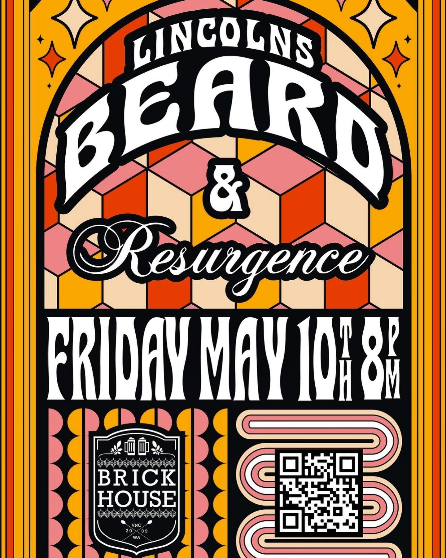@lincolns.beard Friday night. 
Fun fact. The Beard is the first band to ever play Brickhouse. 
Sure, we both have changed a bit and matured, and they are a  more sophisticated now😆😘😘 come see them with guests Resurgence. Starts at 8 . All ages unt