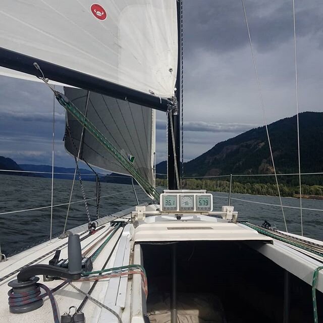 WE'RE COMING IN TEPID!
.
.
#sailing #6knots #columbiarivergorge #columbiariver #jib #spinnaker #sails #wind #hoodriver #cascadelocks #sunset #adventure #racing #nomotor #rig #boatlife #learning