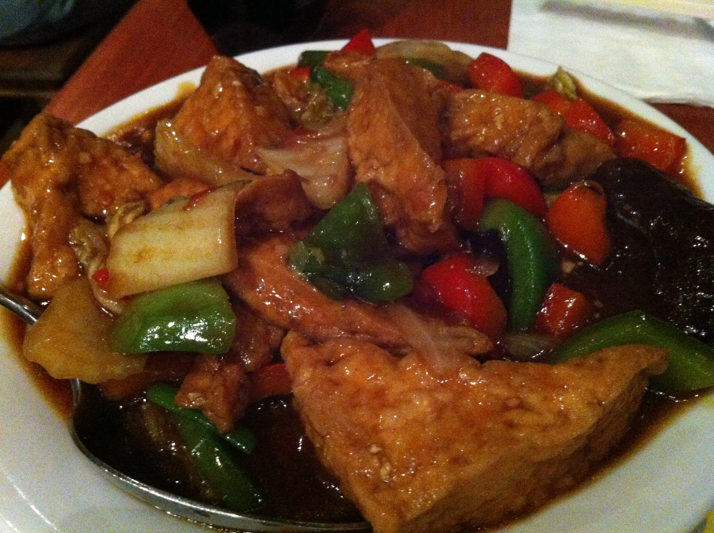 Fried beancurd and mixed vegetables at Beijing Dumpling in Chinatown, London