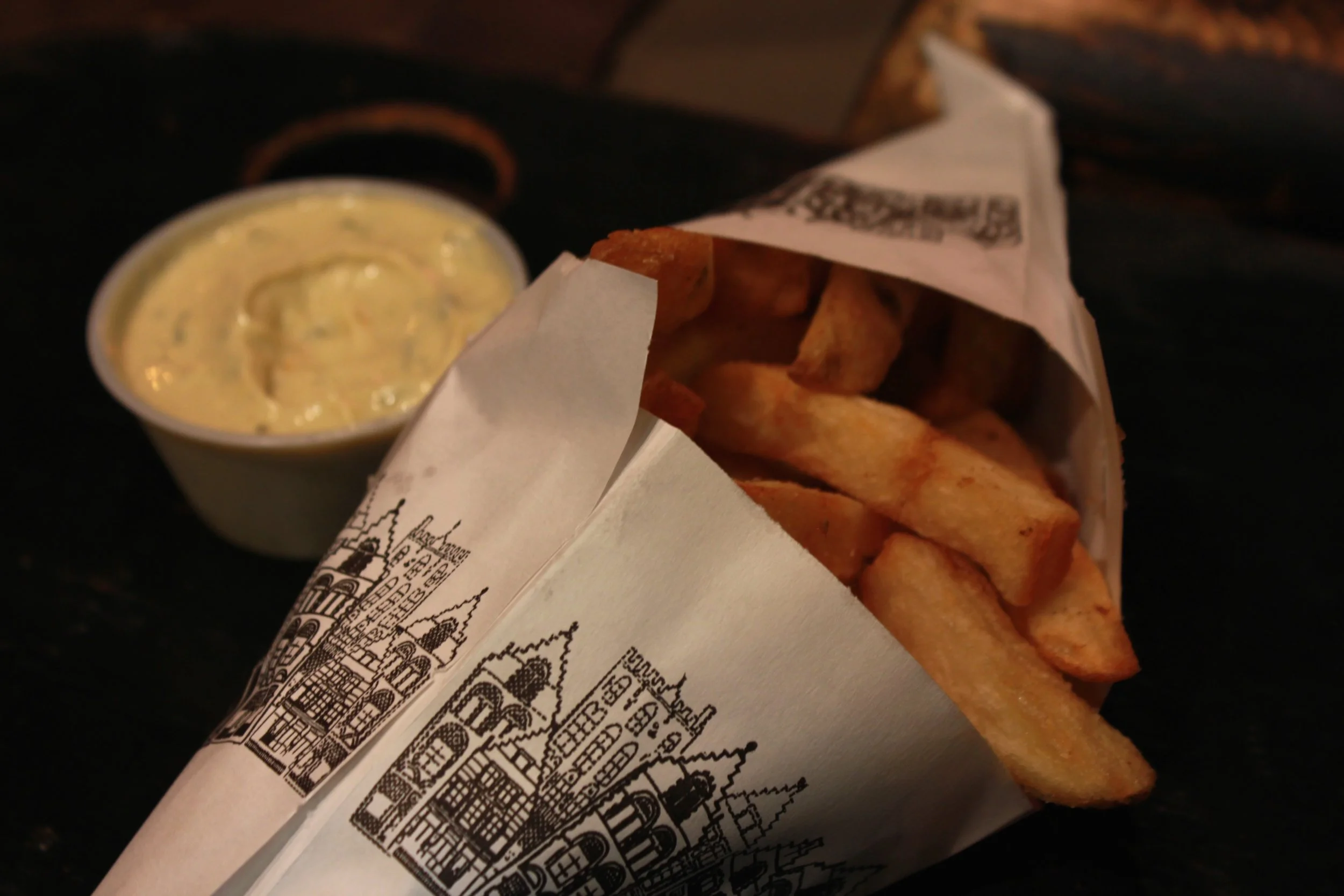 Belgian fries with a rosemary garlic mayonnaise at Pommes Frites