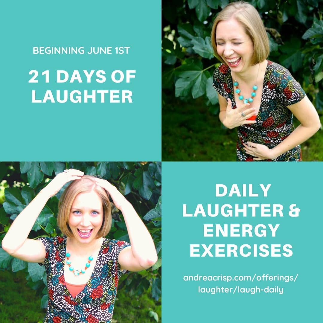 A new 21 Days of Laughter launches June 1st.

JOY-in me and follow along with my Daily Laughter Energy Exercise practice right here on Instagram! 

You can also enroll at the link in the picture or via my linktr.ee. 

https://www.andreacrisp.com/offe