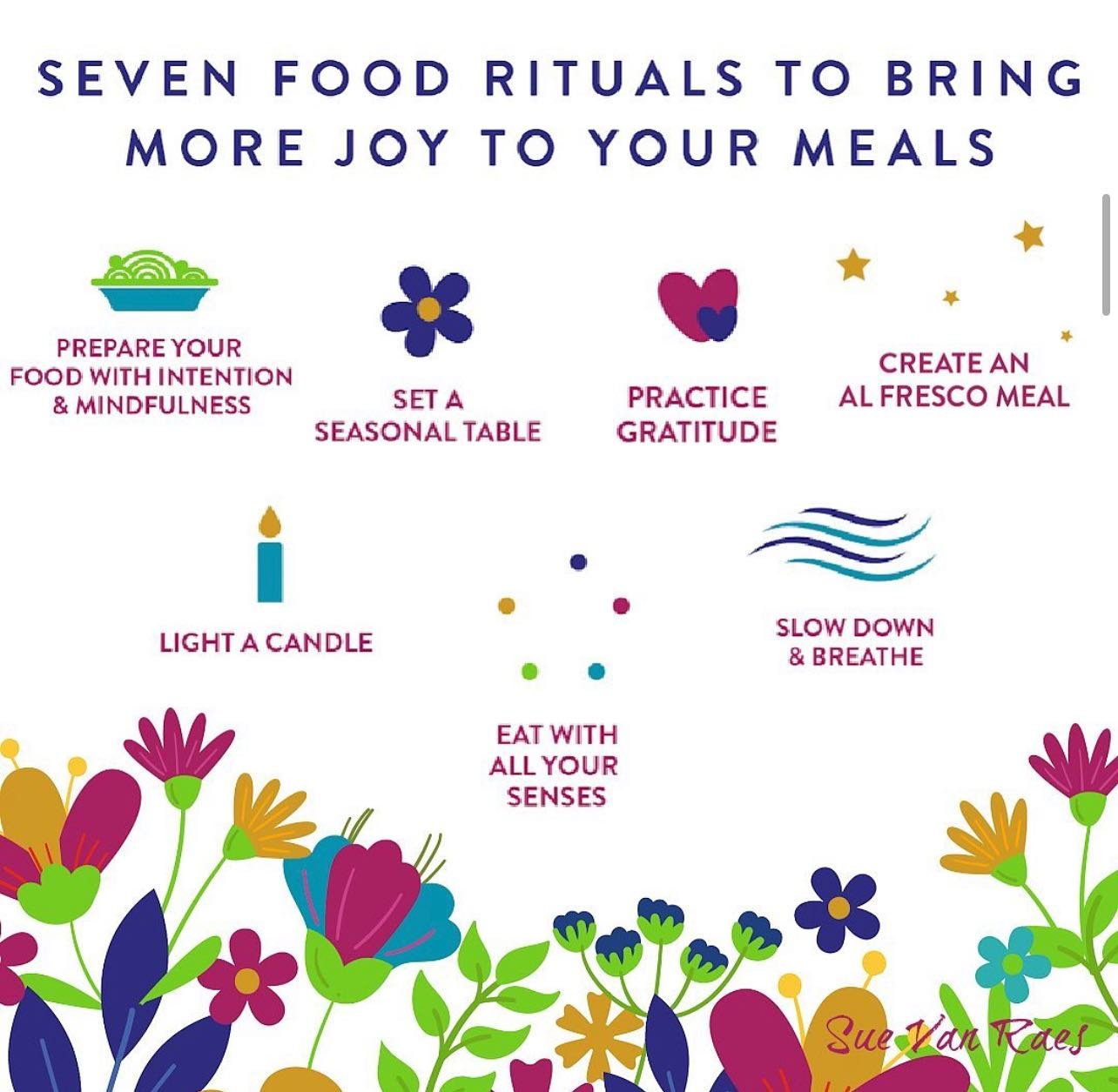 🌼BRING MORE JOY AND PLEASURE

Simple and small gestures can make a big difference in how we nourish ourselves.
 🌷One of the most important ways to ritualize our eating is through matching our how with what we are intending for ourselves and what in