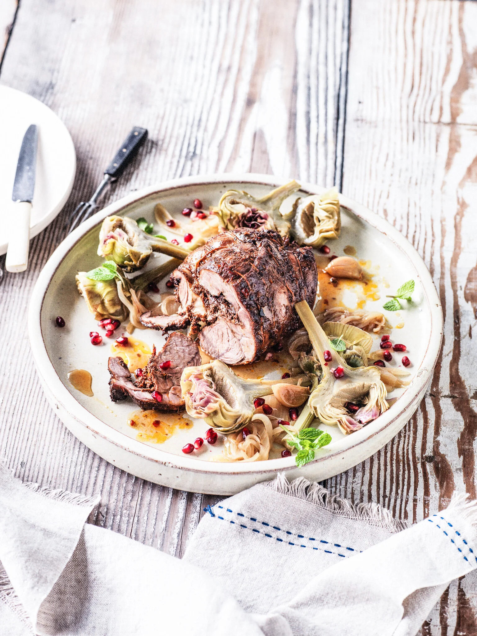slowroasted harissa lamb shoulder with sautéed artichokes — KATE GIBBS