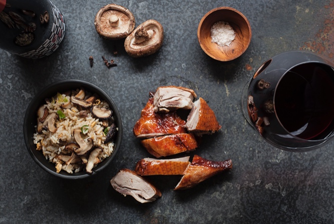 Roast Duck With Shiitake Mushroom Fried Rice Recipe Glaetzer ‘Nouveau’ Pinot Noir 2018 - Tamar and Derwent Valleys, Tasmania